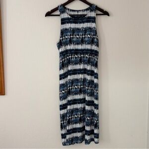 Athleta Navy Blue and White Tie-Dye Midi Dress
